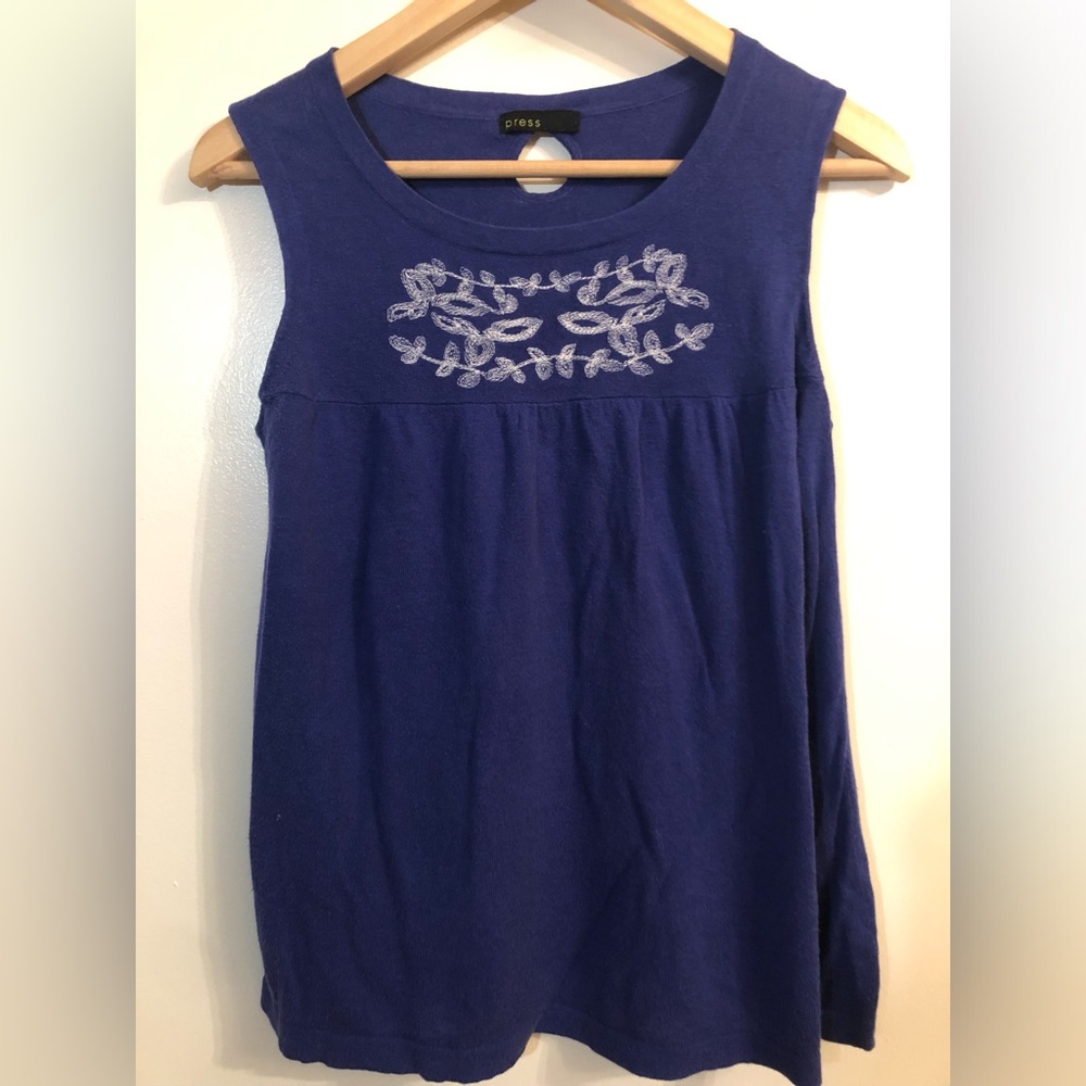 Press Embroidered Royal Blue Tank Top